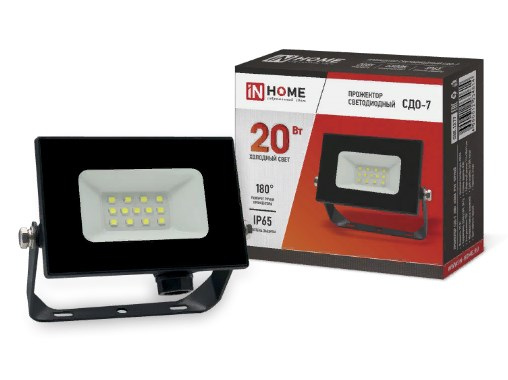 LED прожектор СДО-7 20Вт 230В 6500К IP65 черный IN HOME (арт.4690612034614)